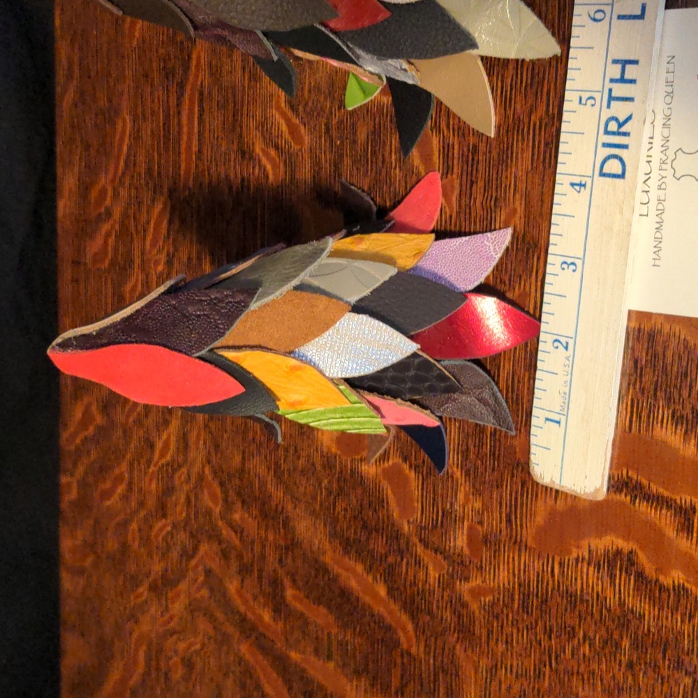 #05 Handmade Genuine Leather Set of 2 Mini Pine Tree Multi Color #05 - Picture 4 of 8